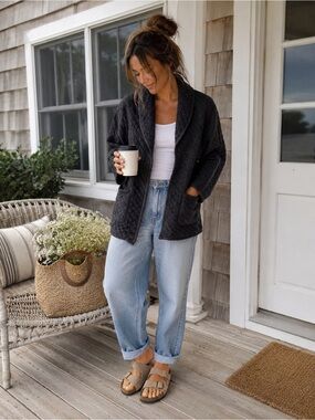 Marine Layer Quilted Shawl Cardigan Jacket | XS | Charcoal Heather